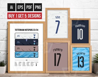 Tottenham Jersey 23-24 Poster Wall | Buy 1 Get 5 Designs | The Reds | Vector | Digital & Printable | Custom Name | EPL | Original Art