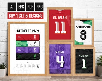 Liverpool Jersey 23-24 Poster Wall | Buy 1 Get 5 Designs | The Reds | Vector | Digital & Printable | Custom Name | EPL | Original Art