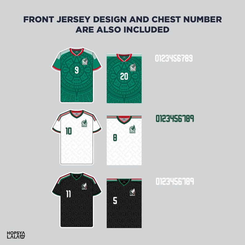 Mexico World Cup 2026 - Home, Away, Third Kit Nameset | Vector Pack I Digital Jersey | Football Printable image 6