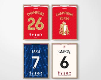 Arsenal 2025-26 Jersey Prints Set of 4 | Printable Arsenal Wall Art | Football Poster Digital Download
