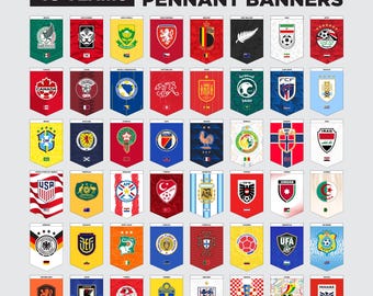 World Cup 2026 Pennant Banners with All Qualified Countries | Printable Football | PDF Instant Download