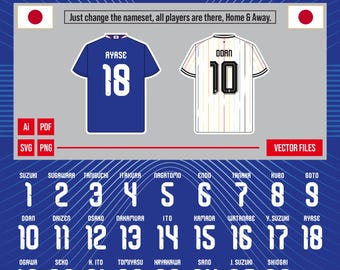 Japan World Cup 2026 - Home & Away Kit Nameset | Vector Pack I Digital Jersey | Football Printable | Soccer Printable