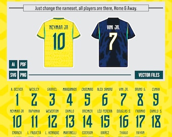 World Cup 2026 - Brazil Home & Away Kit Nameset | Vector Pack I Digital Jersey