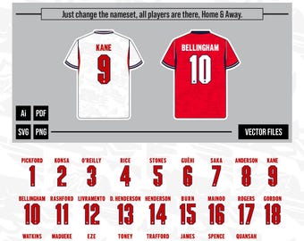 World Cup 2026 - England Home & Away Kit Nameset | Vector Pack I Digital Jersey