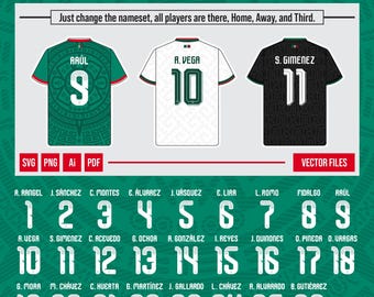 Mexico World Cup 2026 - Home, Away, Third Kit Nameset | Vector Pack I Digital Jersey | Football Printable