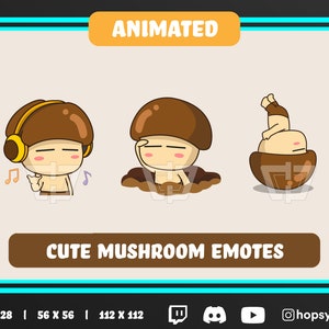 Twitch Animated Emotes | Cute Mushroom Emotes | Twitch, Discord, Youtube | Pack Emotes