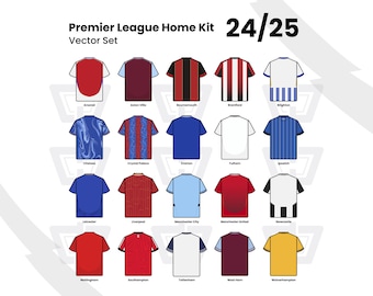 20 Premier League Jersey 24/25 with New Numbers and Lettering Vector Pack | Digital Download | EPL Shirts | Liverpool | Man United | Arsenal