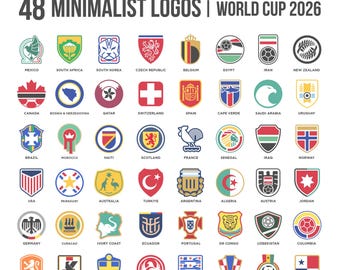 World Cup 2026 Minimalist Logos Pack (48 Teams) | Vector Pack