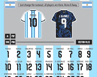 Argentina World Cup 2026 - Home & AwayKit Nameset | Vector Pack I Digital Jersey | Soccer Printable