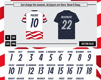 World Cup 2026 - USA Home & Away Kit Nameset | Vector Pack I Digital Jersey | America Jersey