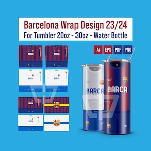 Diseño de envoltura de vaso de Barcelona / Bota de agua / Vaso 20oz 30oz / Barça / Kit Barça / Jersey digital