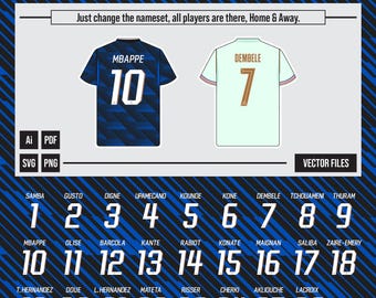 France World Cup 2026 - Home & Away Kit Nameset | Vector Pack I Digital Jersey | Football Printable