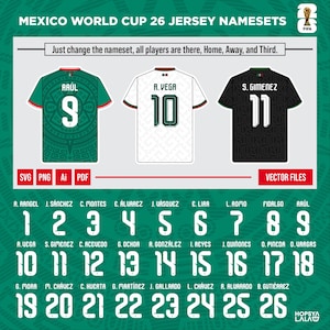 Mexico World Cup 2026 - Home, Away, Third Kit Nameset | Vector Pack I Digital Jersey | Football Printable image 1