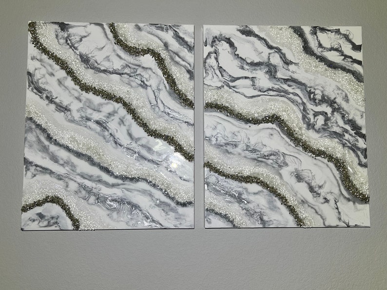 White and Silver Resin Geode 2 pieces 30x24 image 4