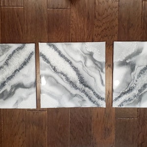 White and Silver Resin Geode (Set of 3) 14 x 14 inch