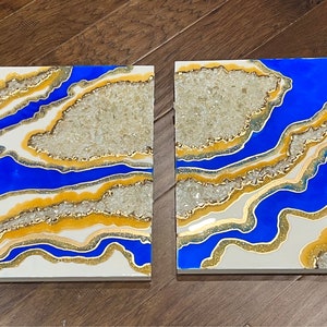 Royal blue, gold, and White Resin Geode Set