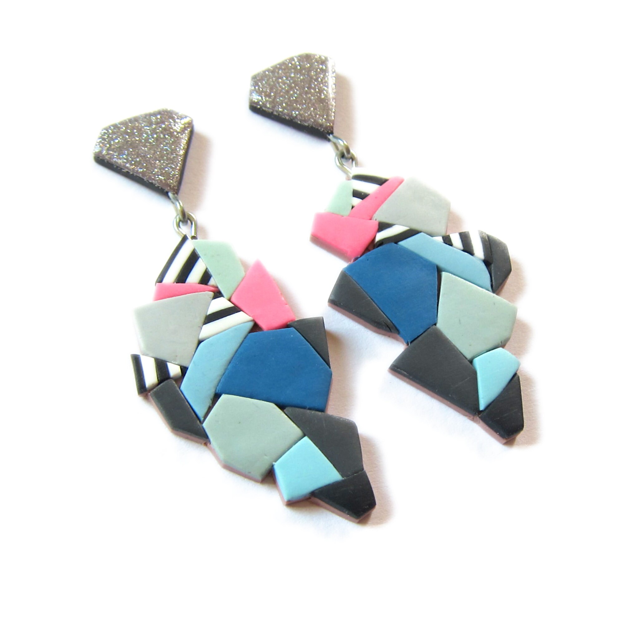 Big Colorful Earrings Blue and Pink Earrings 80s Style Etsy