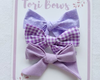 2 Big Poofy Hair Bows Purple Satin Dog Hair Bows Dog Bows Little Girl Bows Lilac Dog Bow with Elastics or French Clips Dog Accessories