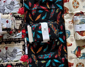 100% Cotton 1 yard cut. Chickens, Feathers & more chickens - Free Shipping.