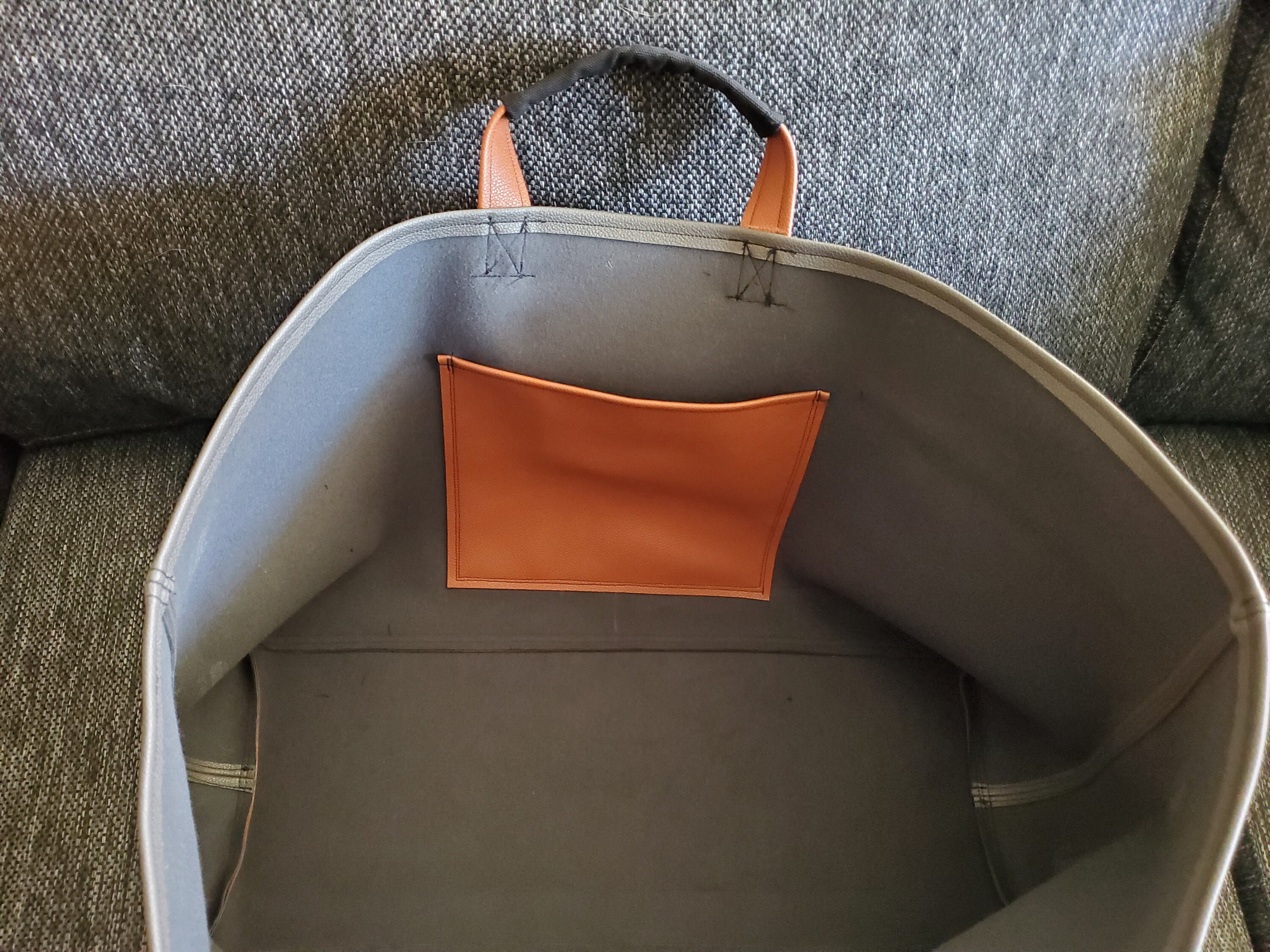 Faux Leather Tote Bag- Gray and Brown - 18
