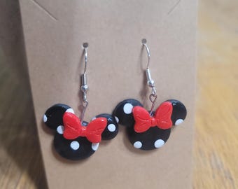 Handmade Minnie Mouse Polymer Clay Earrings – Disney-Inspired Whimsy