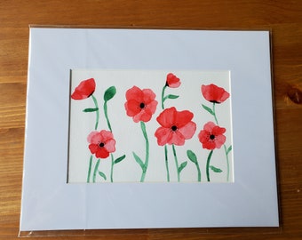 8x10 Matted Original Poppy Watercolor Paintings (W2)