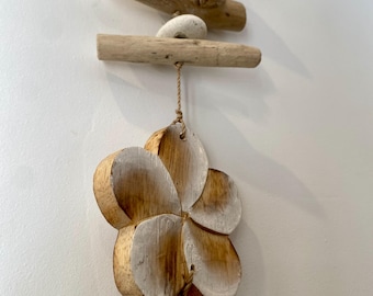 Frangipani flower and driftwood hanging decoration