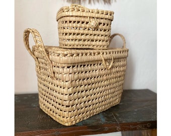 Coffre de rangement en palmier, boîte bijoux, petit coffre