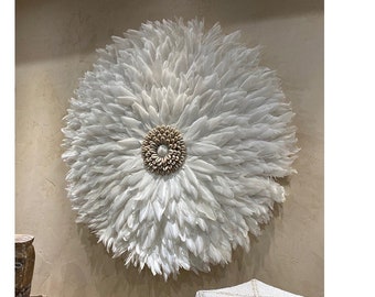 White juju hat, feathered juju, large juju, wall decoration