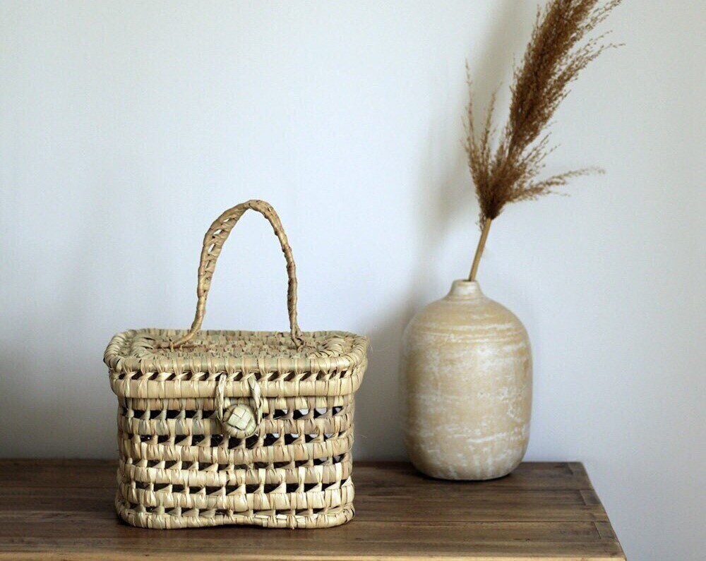 Boîte de Rangement en Feuilles Palmier, Valisette Boîte Bijoux, Petit Coffre
