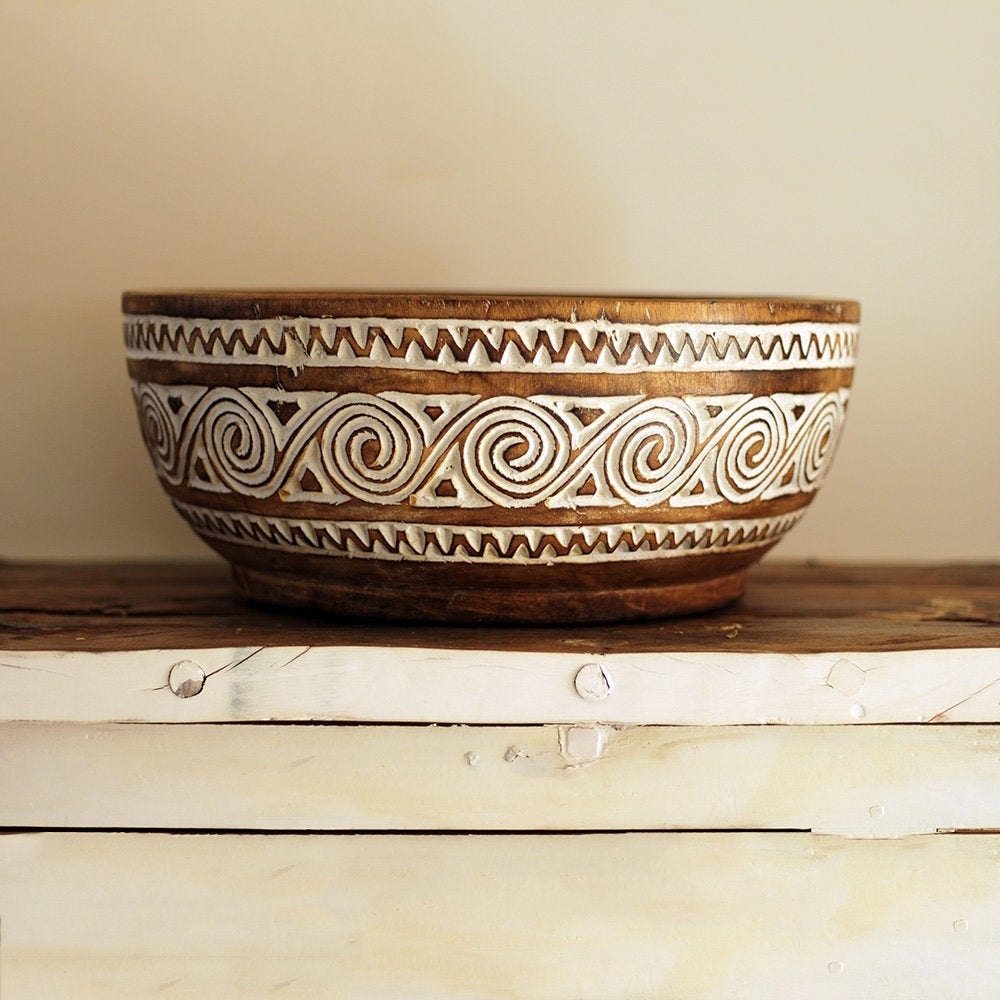 Plat Décoratif en Bois, Grand Bol Décoratif