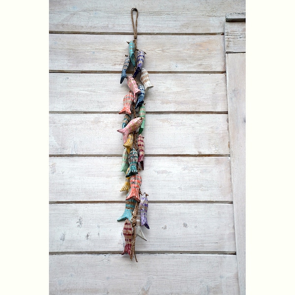 Colorful wooden fish suspension, wooden fish garland