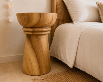 Mesita auxiliar de madera maciza, mesita de noche de madera