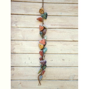 Colorful wooden hearts hanging, wooden heart garland