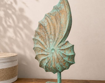 Nautilus carved in turquoise and natural wood