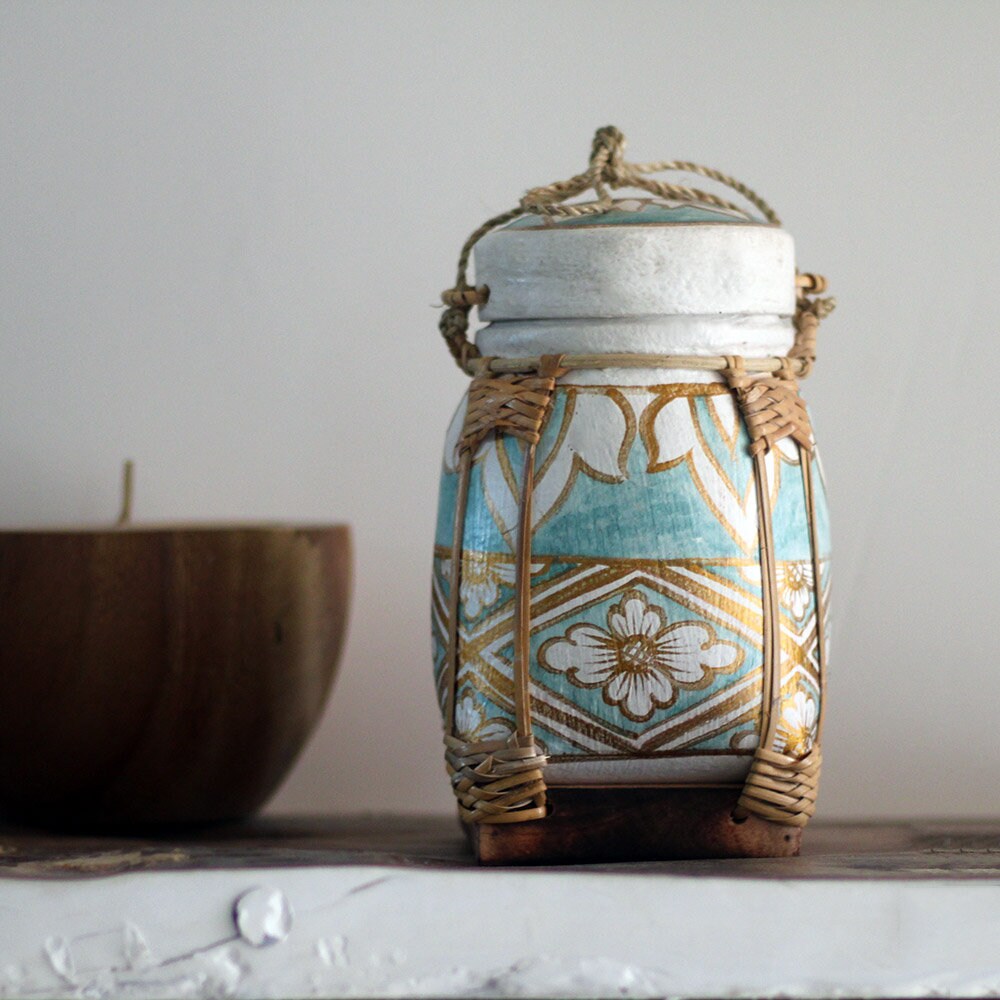 Boîte Haute en Bambou, Boite à Riz Décorative