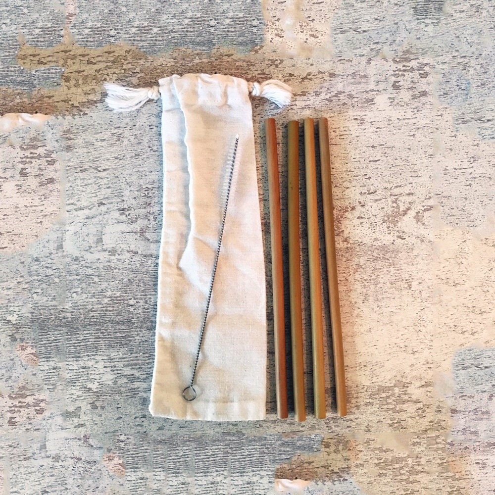 Set de 4 Pailles en Bambou, Bambou avec Goupillon