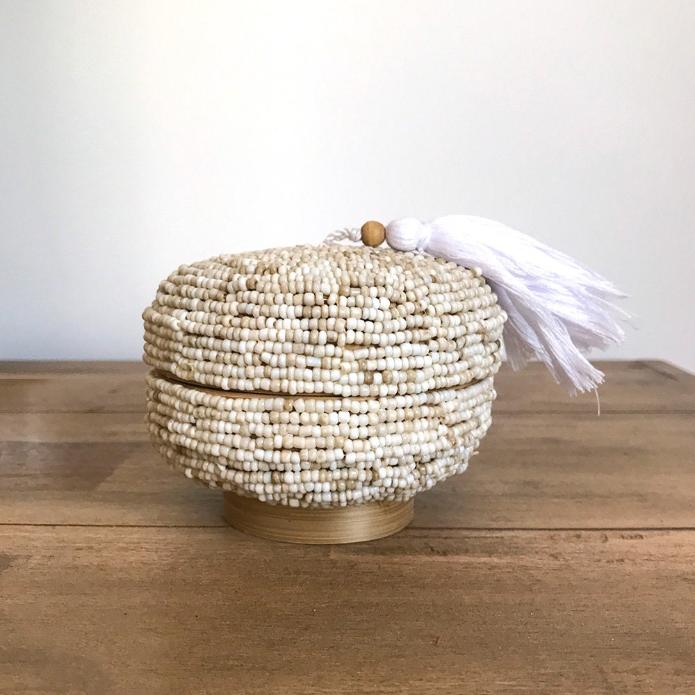 Petite Boîte Ronde en Perles et Bambou, à Bijoux