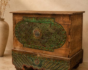 Large antique carved wooden chest