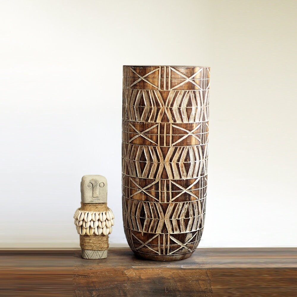 Vase en Bois Sculpté, Vase Bois, Pot Bois