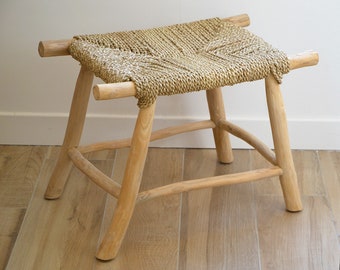 60 cm teak and plant fiber bench