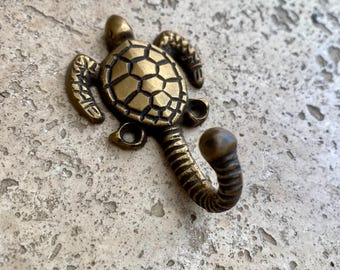Turtle-shaped brass coat hook