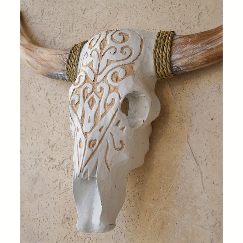 Trophée Mural Tête De Buffle XL En Bois Sculpté - Décoration Nature, Taille 70cm, Coco Papaya