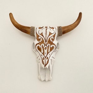 Small carved wooden buffalo head, wall decoration, ethnic decoration