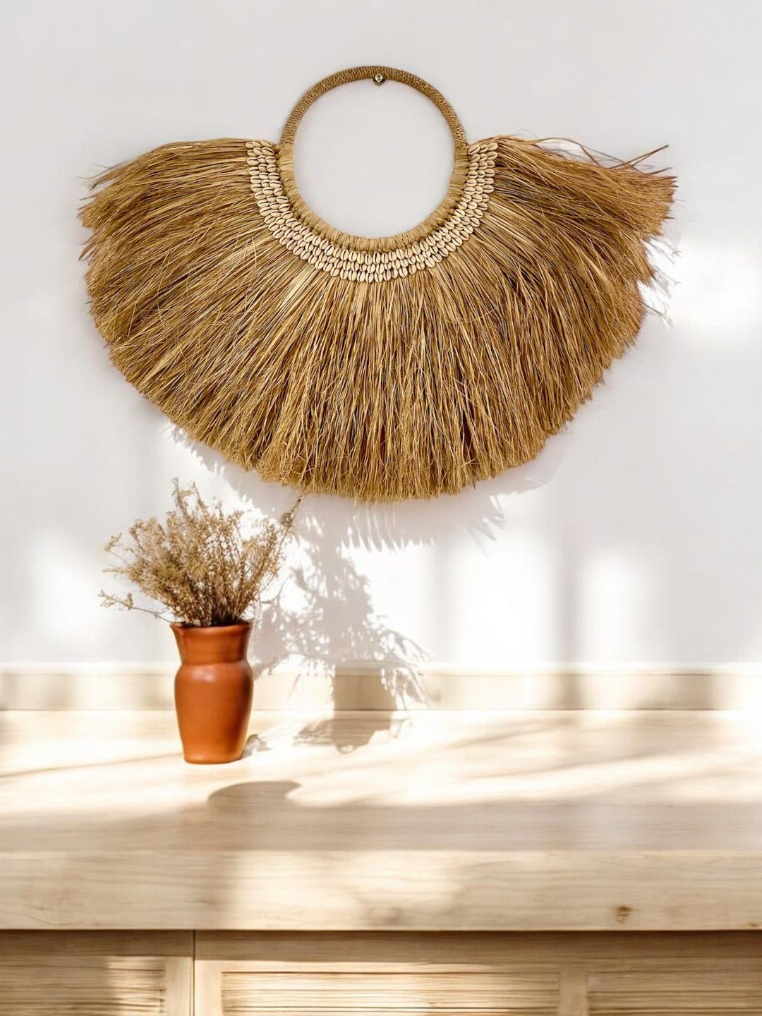 Straw & Shell Wall Hanging, Natural Wall Decoration - Etsy