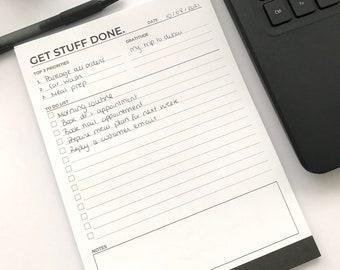 Get Stuff Done A5 Notepad | To Do List, Desk Notepad, To Do Pad, Desk Organiser, Daily Planner Pad, Minimal Notepad, Deskpad, Daily Notepad