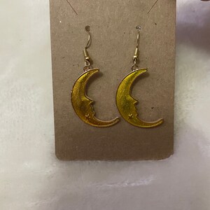Yellow Moon Earrings Witch Earring Crescent