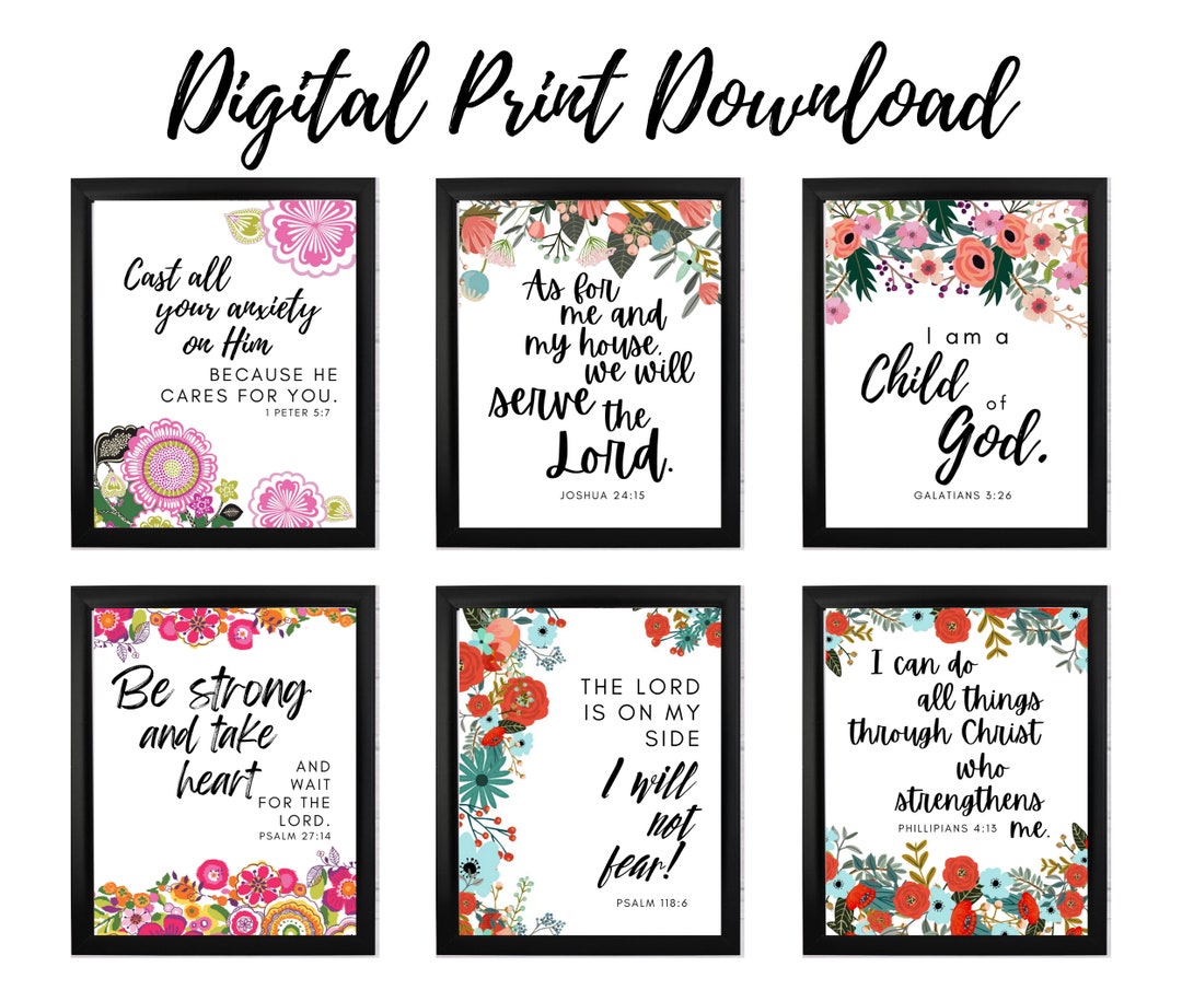 Printed Scripture Images Set of 6 Scripture Prints; Digital Download; Bible Verse Prints ...