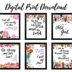 Conjunto de 6 impresiones de las Escrituras; Descarga Digital; Impresiones de versículos de la Biblia; Descarga instantánea