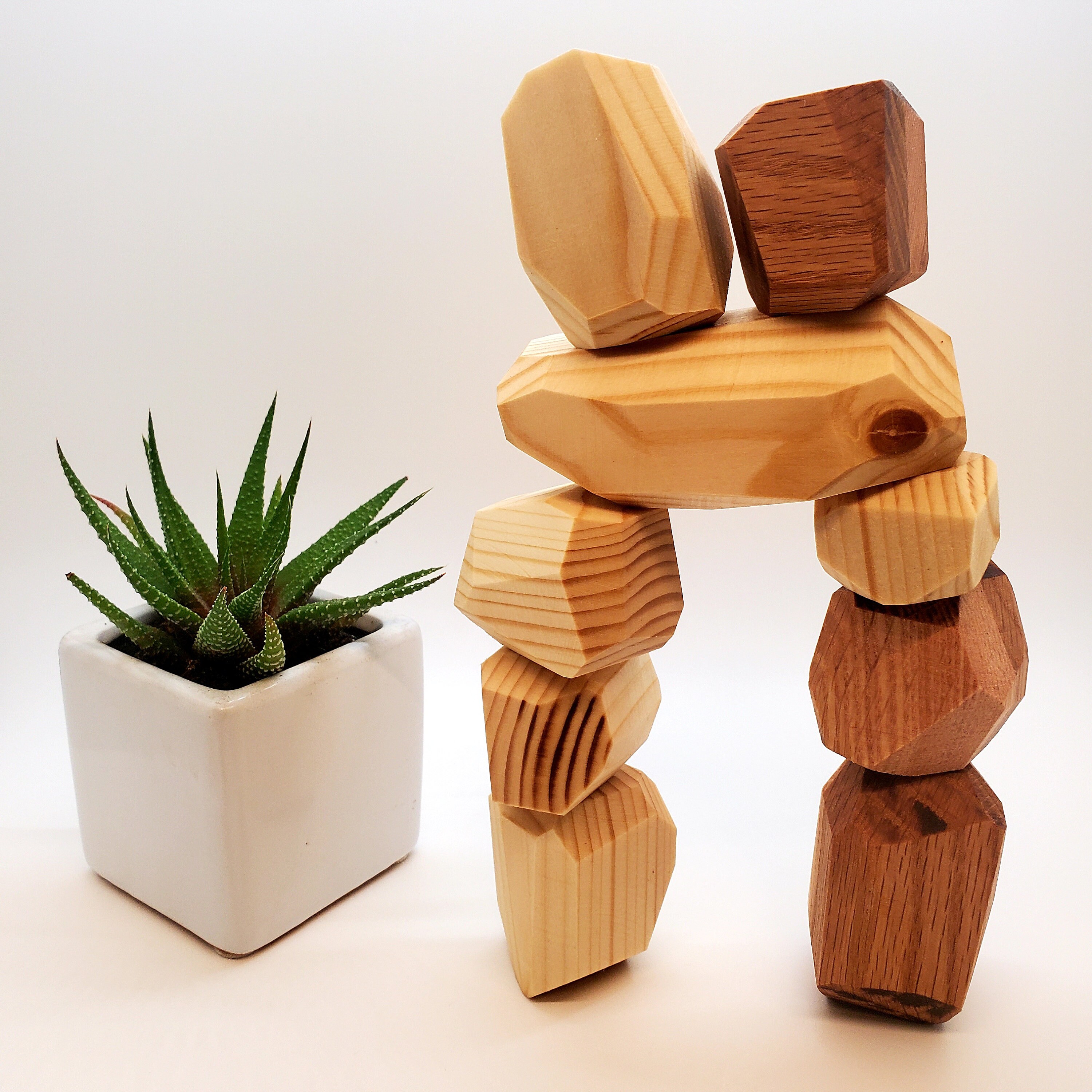 Stacking stones natural wood blocks set of 9 family game Etsy